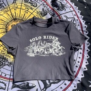 Graphic Printed Mock Neck Crop Top